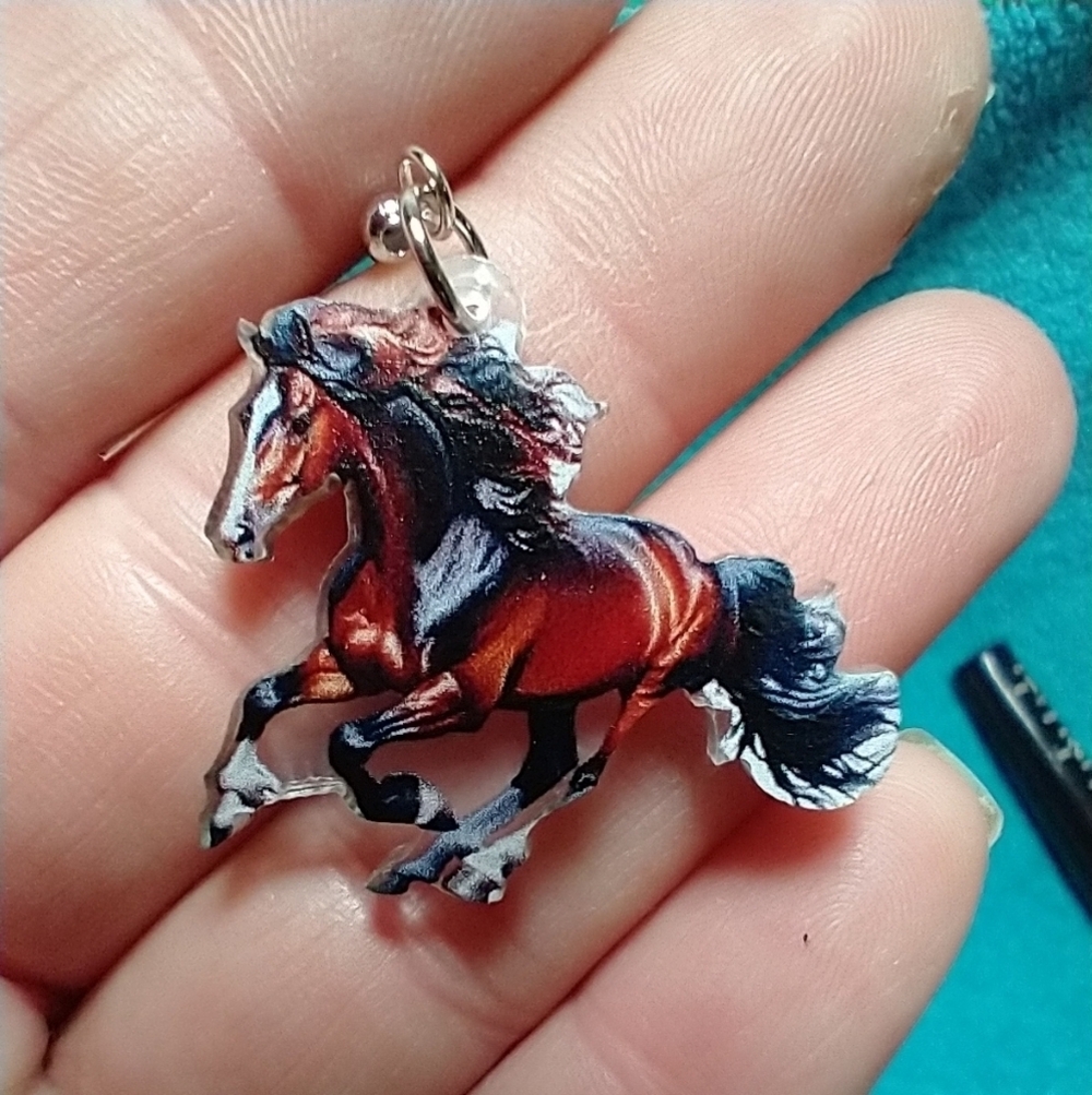 Cute horse wire dangle earrings black brown white
